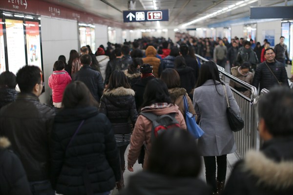 Пекин, метро в час пик